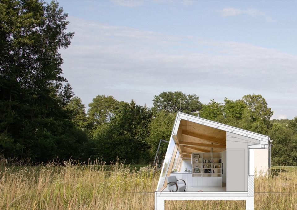 modular house with a sloping facade by papundekl architects