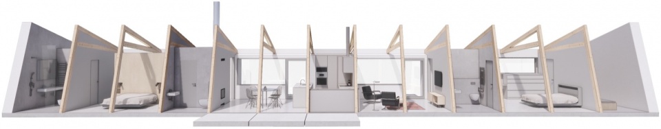 modular house with a sloping facade by papundekl architects