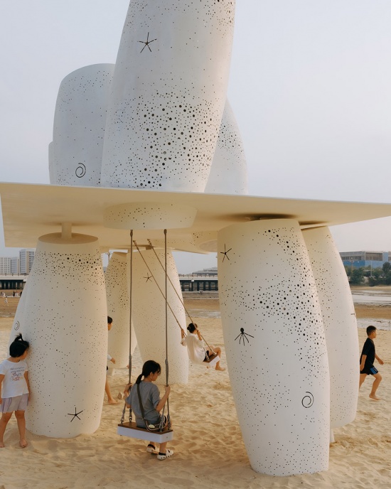 among the corals a seaside swing installation