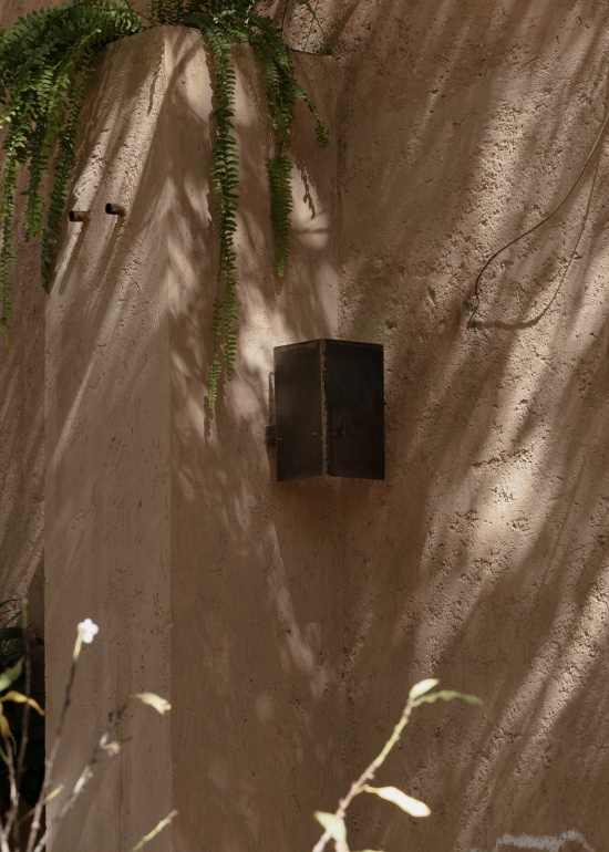 墙面上的树影与壁灯,tree shadows and a wall light on the rendered surface