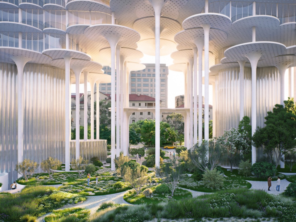 伞状顶棚下的公园景观 / the park landscape beneath the umbrella-like canopy