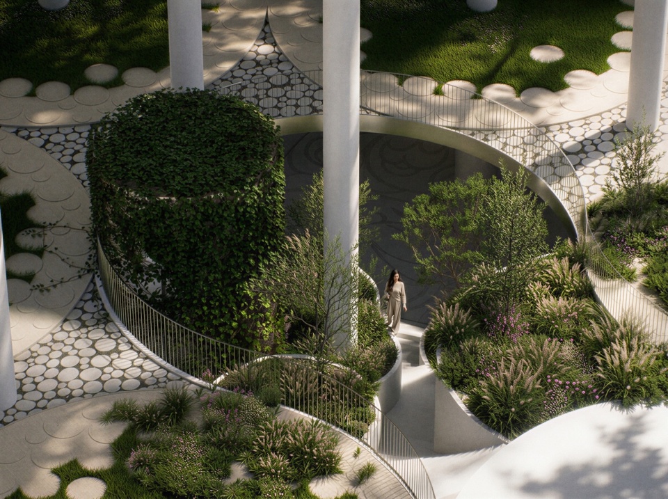 下沉景观花园鸟瞰 / aerial view of the sunken landscape garden