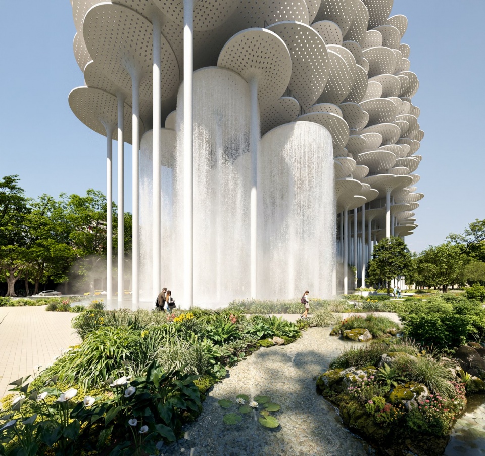 架空的伞状顶棚柱群 / the lifted cluster of canopy columns