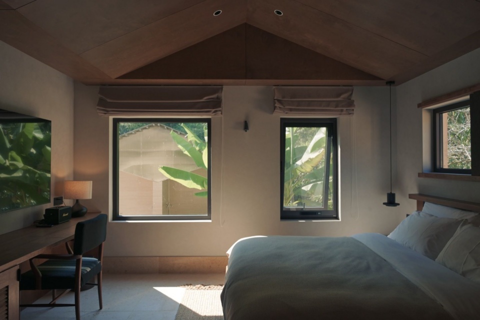 二楼客房卧室窗景 / A second-floor bedroom window view