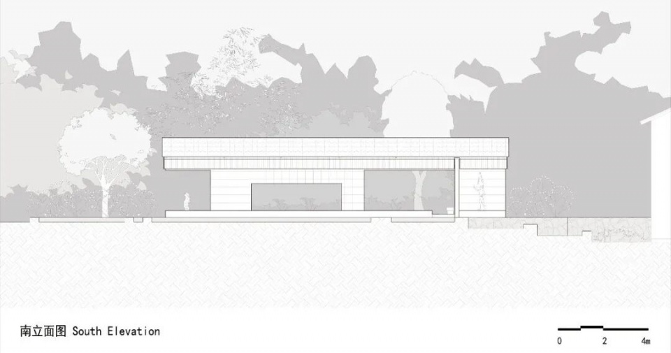 水池景观亭南立面图 / Pool pavilion south elevation