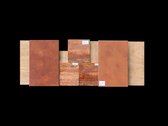 艺术涂料与红洞石的搭配效果比选 / A comparison of pairing effects between matte stucco and red travertine