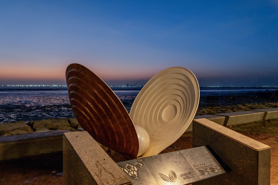 黄昏海边的贝壳雕塑装置 / the shell sculpture by the sea at dusk