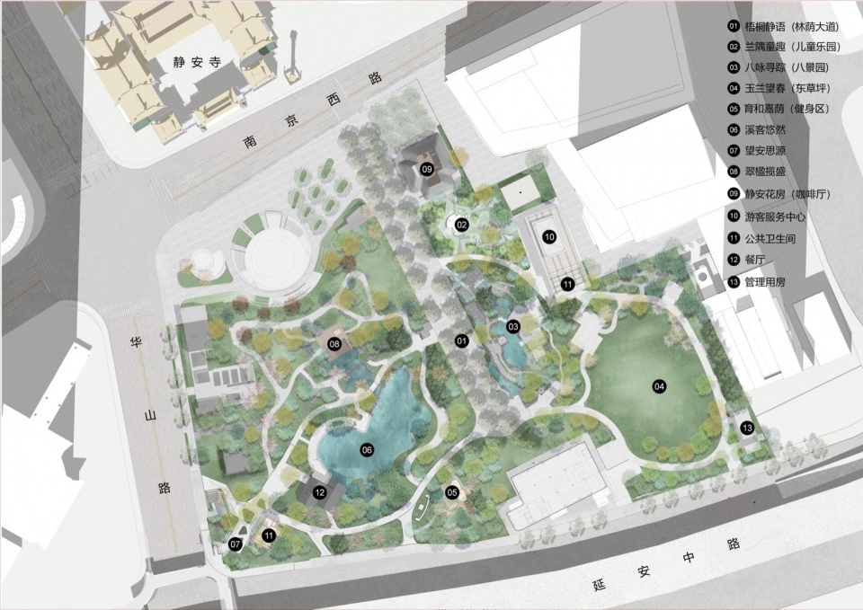 静安公园总平面图,Jing’an Park Master Plan