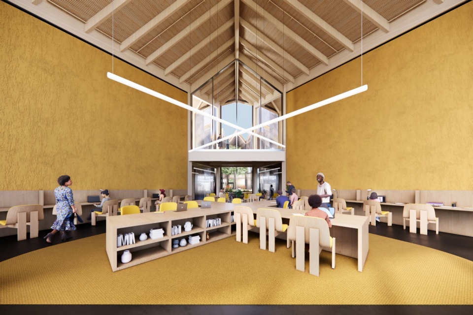 商业孵化空间正面视角 / Frontal view of the business incubator