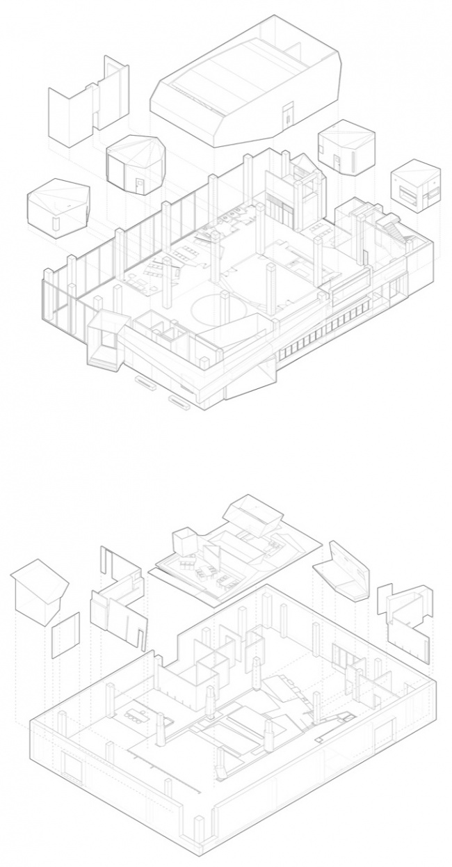 一层+四层爆炸图 / Ground & Fourth Floor Exploded Axonometric