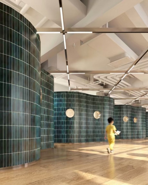 绿色瓷砖活动厅效果图 / rendering of the green tiled activity hall