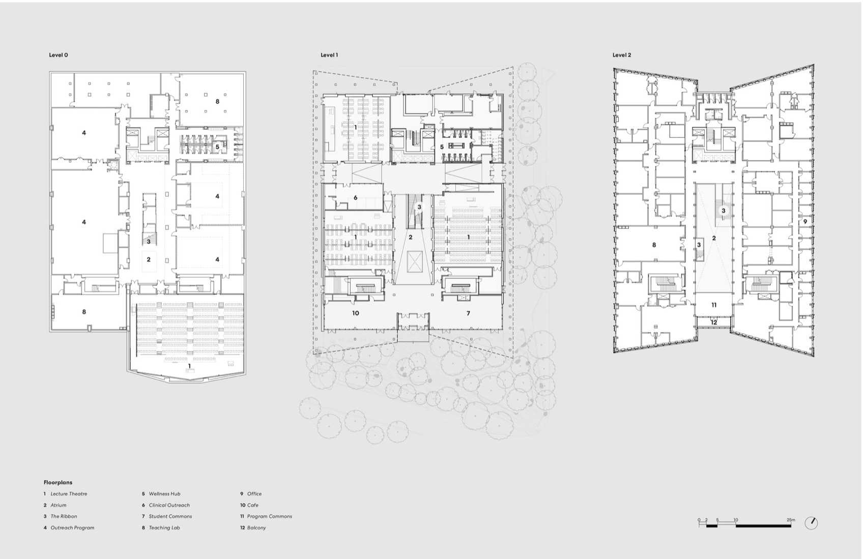 平面图(0、1、2层),floor plans