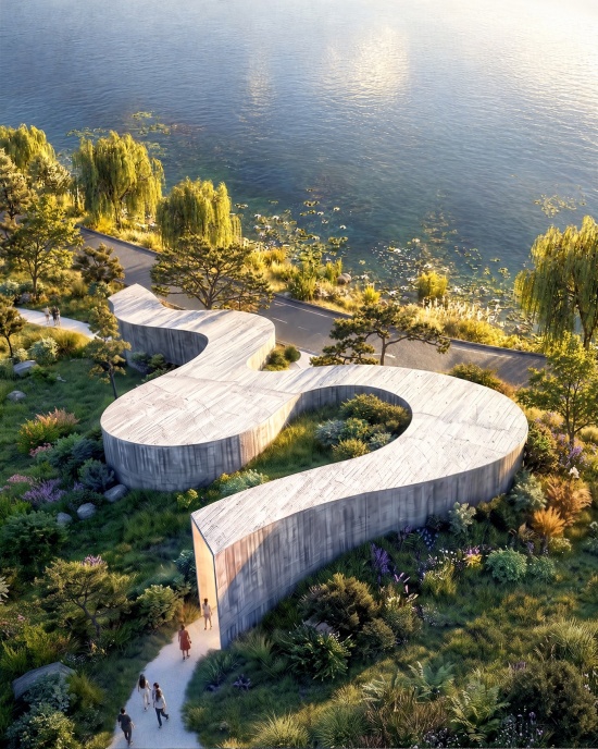 蜿蜒的建筑体量嵌入景观