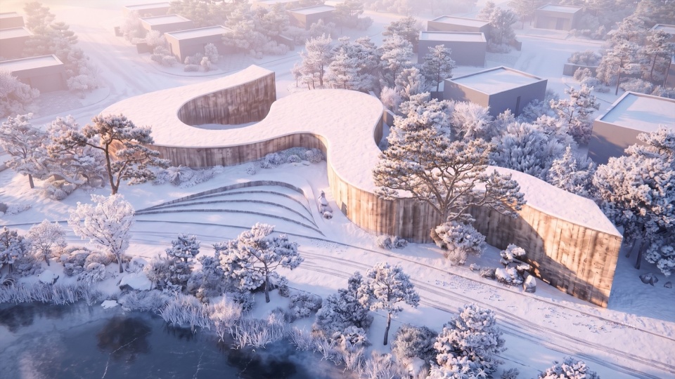 暮色中的建筑与庭院