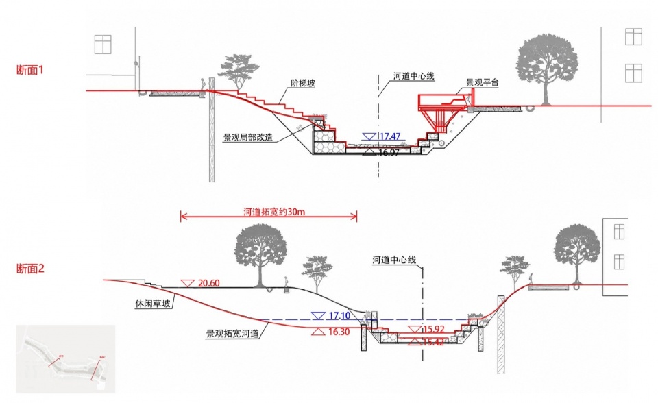 局部河道横断面改造情况,Local Watercourse Section Modifications