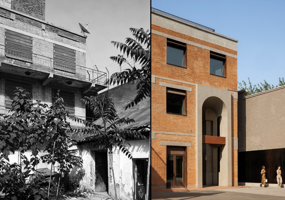 L栋架空通廊入口改造前后对比 / Entrance to the open passage in Building L, before and after renovation