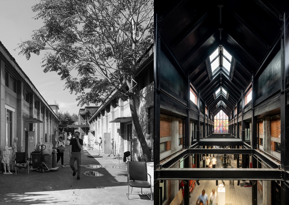 H栋架空展廊改造前后对比 / Gallery in Building H, before and after renovation