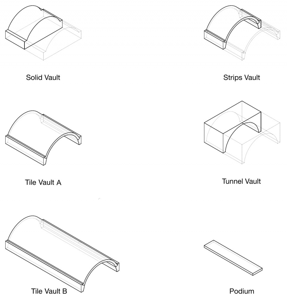 石拱构件轴测图 / Vault elements axonometric views