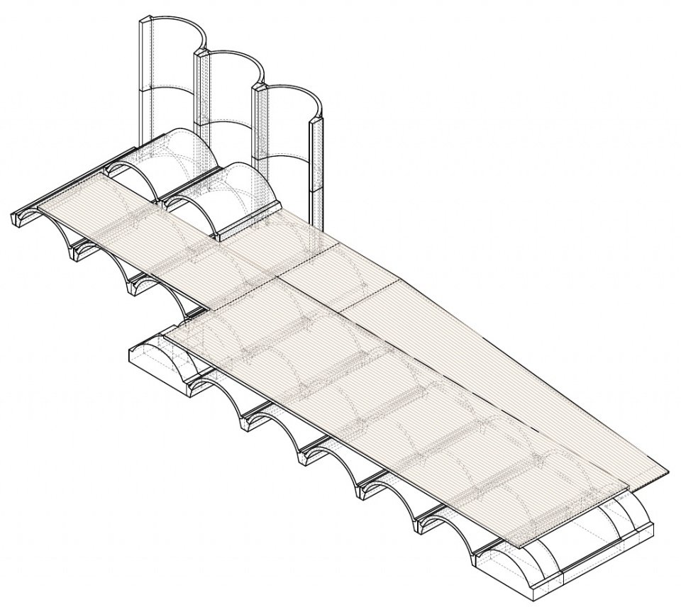 拱形舞台轴测图 / Vaulted stage axonometric view