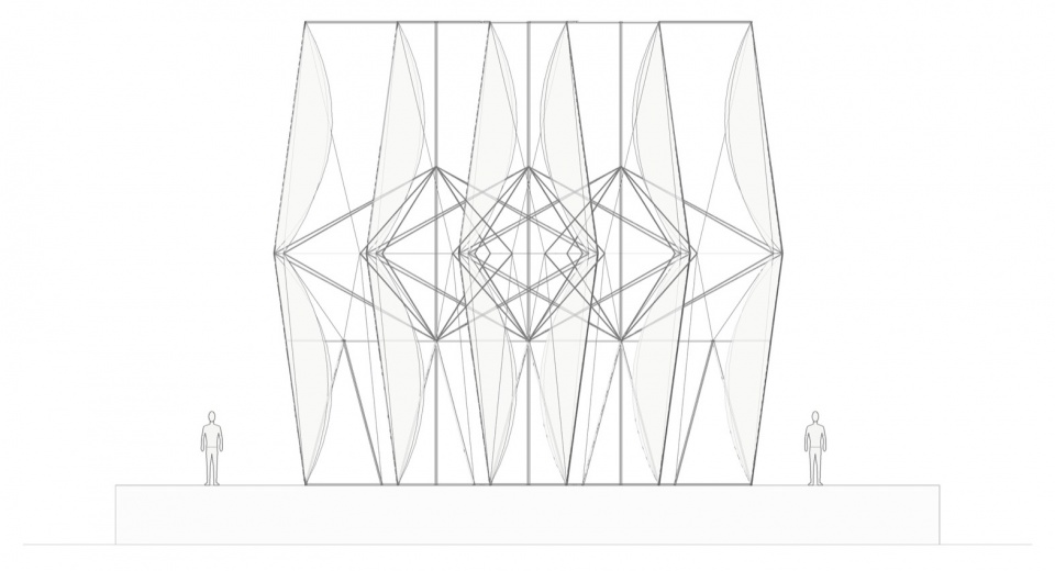 组合装置正视线稿与人物尺度 / Assembly, front elevation with scale figures