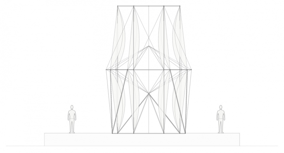 斜置装置正视线稿与人物尺度 / Reorientation, front elevation with scale figures