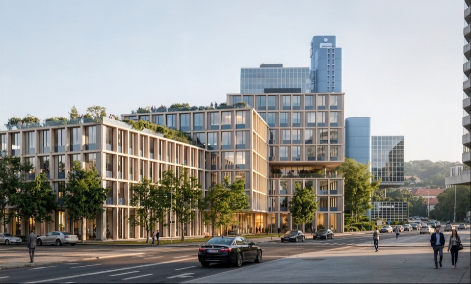 东南侧沿街效果图 / Southeast street view, visualization