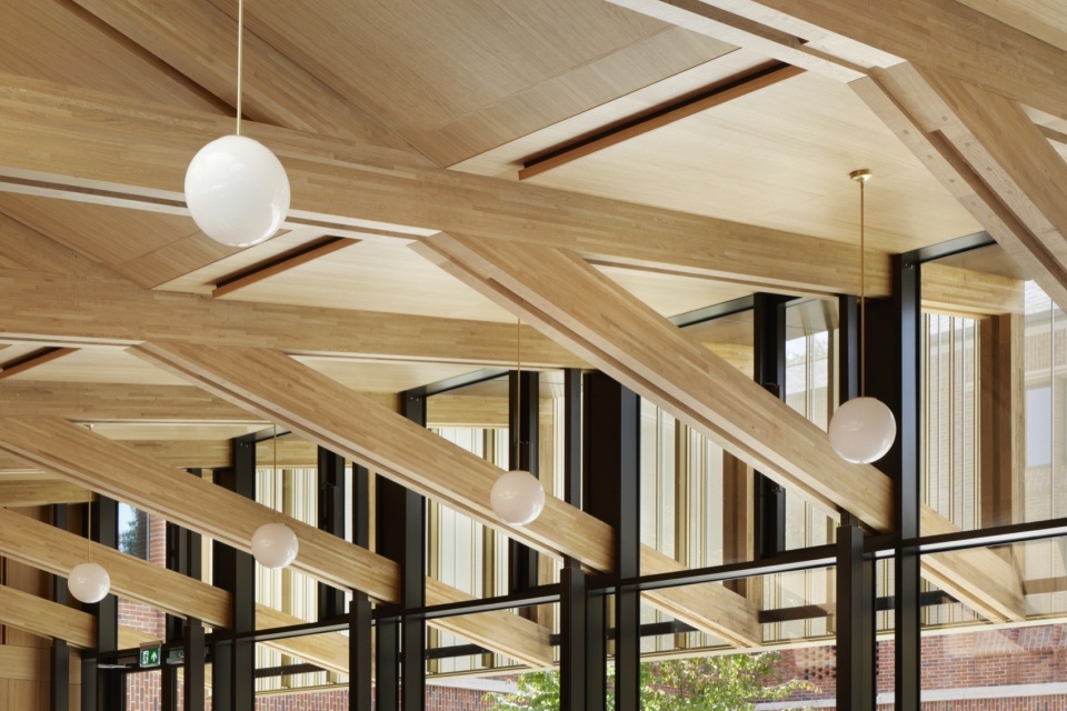 餐厅屋顶木结构细部, Timber roof structure detail in the dining hall