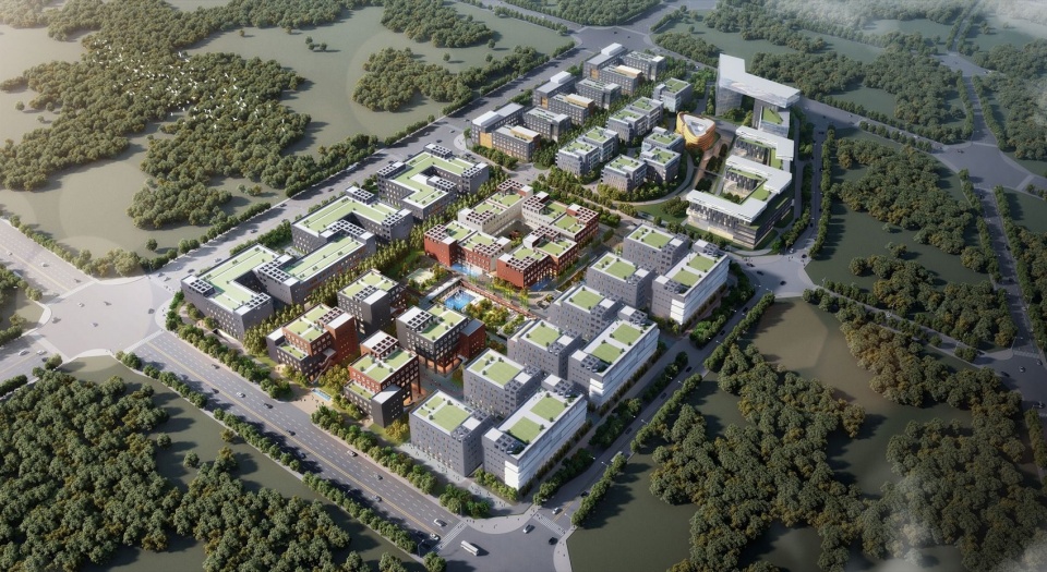 园区整体鸟瞰效果图,Overall Aerial Rendering of the Park